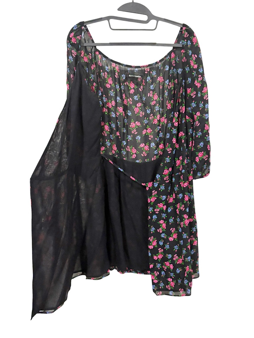 Reformation Everleigh Dress M Medium Black Floral Wrap Mini Dress - Picture 4 of 9